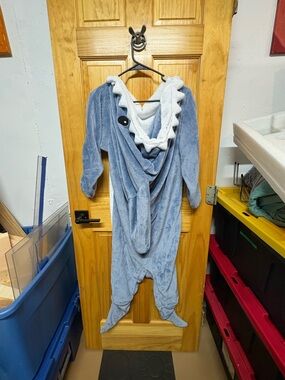 Blue Women's Shark Pajama Onesie with Hood